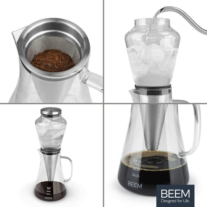 Beem Cold Drip Kaffeebereiter für 0,5l Borosilikatglas/Edelstahl Silber-Transparent, Masse: 14cm x 1