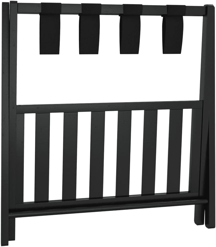 Gepäckablage Schwarz aus Bambus 68 x 38 x 58 cm, klappbarer Kofferständer mit zwei Ablagen für Hotel