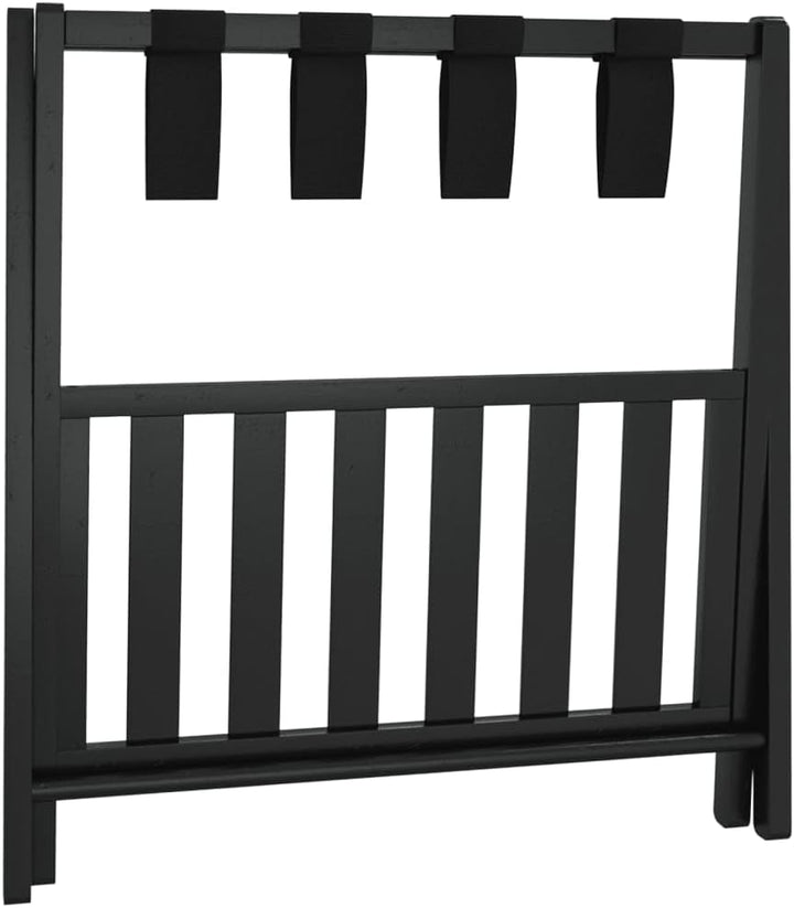 Gepäckablage Schwarz aus Bambus 68 x 38 x 58 cm, klappbarer Kofferständer mit zwei Ablagen für Hotel