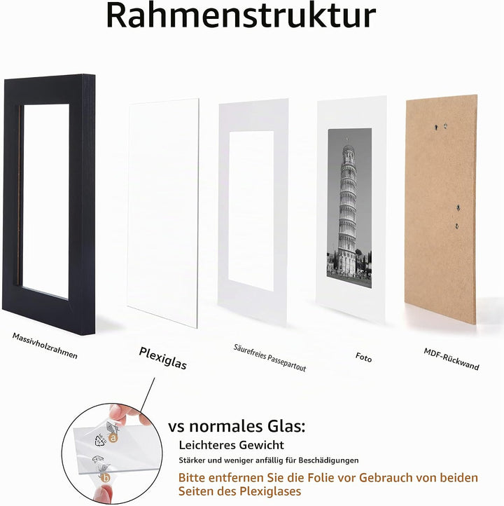 YEEPHAN A3 EICHE Fotorahmen Naturholz 42x29.7cm Bilderrahmen 2er Set mit Passepartout für A4(21x30cm
