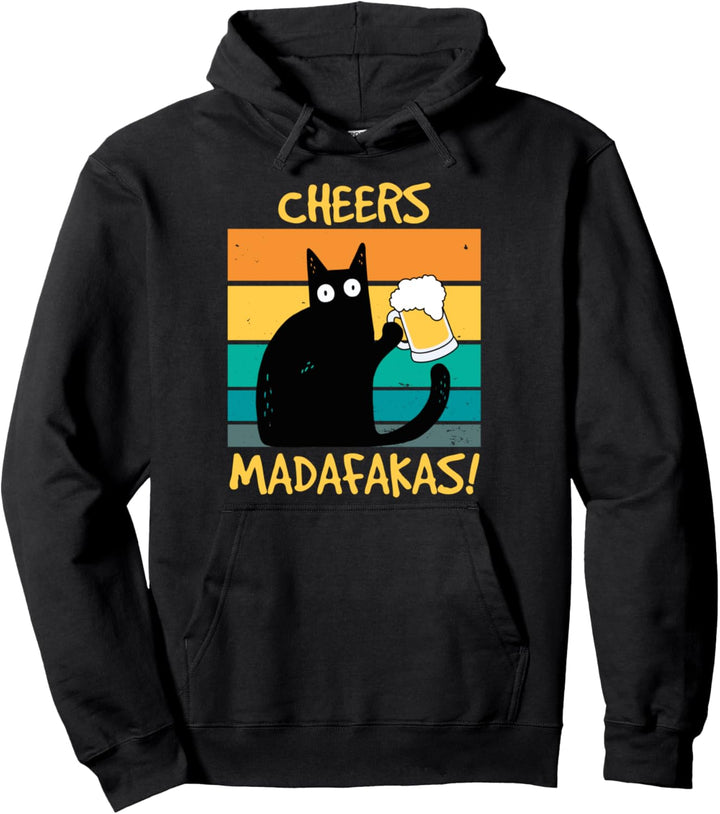 Katze mit Bier Cheers Madafakas Prost Spruch lustig Geschenk Pullover Hoodie