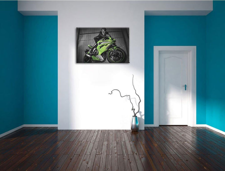 Pixxprint Bike mit Model 100x70cm Leinwandbild Wandbild Kunstdruck, 100x70