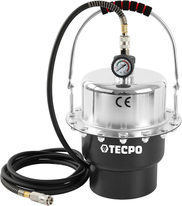 TECPO Bremsenentlüftungsgerät 5 Liter Druckluft Bremsenentlüfter Entlüftungsgerät KFZ Adapter 17-tei