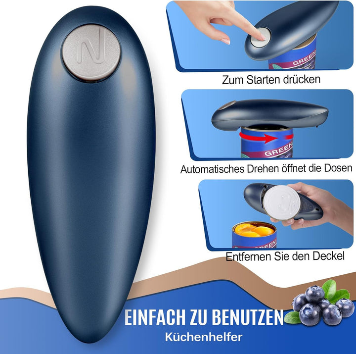 Elektrischer Dosenöffner One Touch, 360° Drehung, Glatte Schnittkante | Öffnet Konservendosen automa