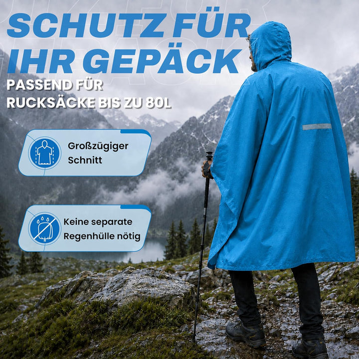 STANDWERK Regenponcho mit einzigartiger Navigationstasche und Sichtfenster fürs Wandern - Regencape