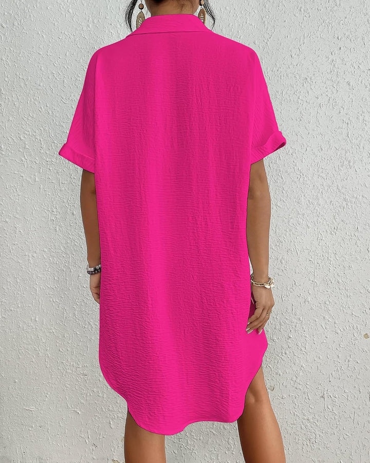 Bsubseach Frauen Badeanzug Coverup Shirt Kleid Button Down Badeanzug Cover Up Beachwear Knallpink (H