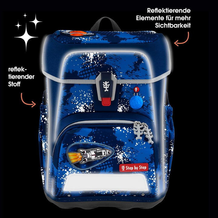 Step by Step Schulranzen-Set Cloud Reflect „Rocket Novo“ 5-teilig, blau, ergonomischer Tornister mit