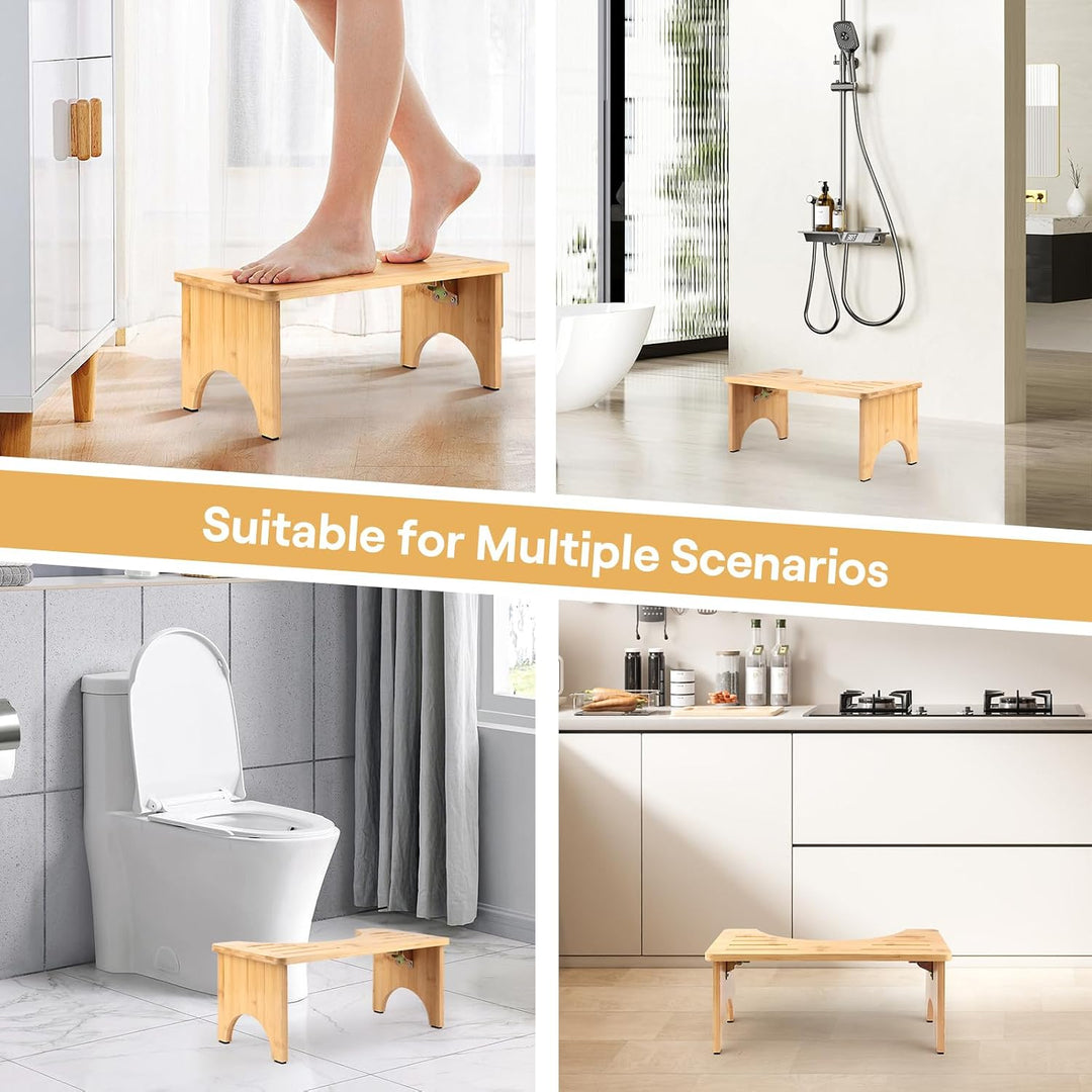 talifoca Toilettenhocker Bambus, Klappbar Kackhocker Erwachsene, Ergonomischer Klohocker gegen Verst