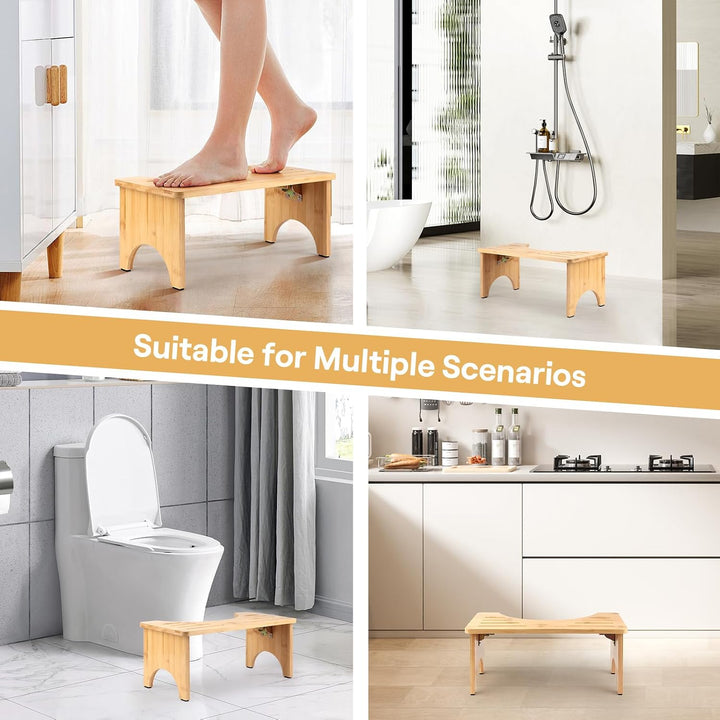 talifoca Toilettenhocker Bambus, Klappbar Kackhocker Erwachsene, Ergonomischer Klohocker gegen Verst