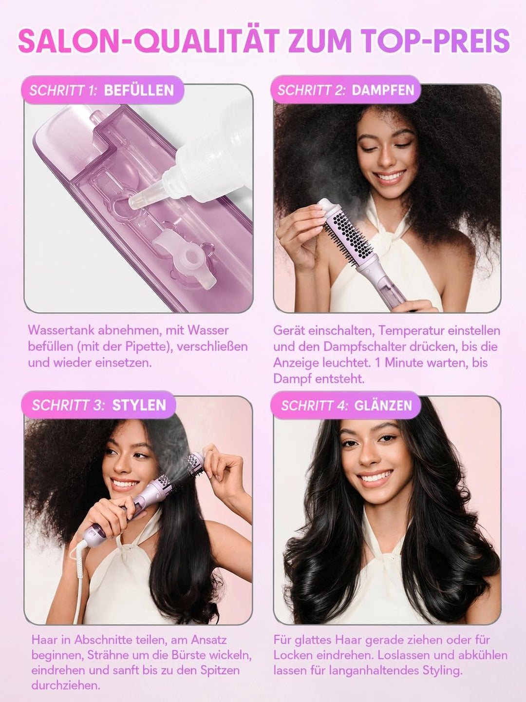 SHEGLAM Dampf-Thermobürste, 4-in-1 Rundbürste 38 mm