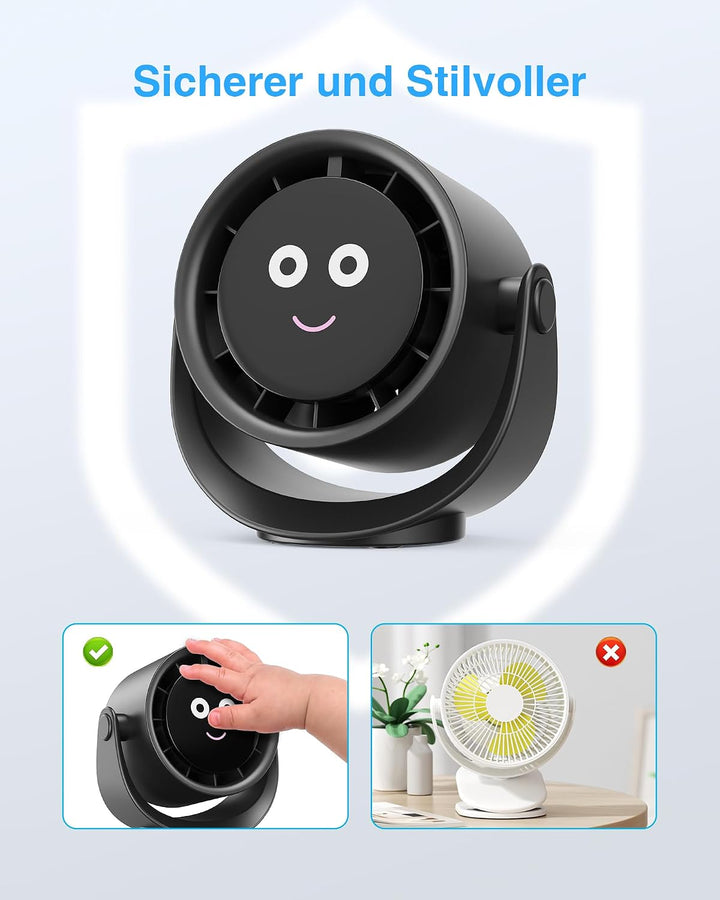 USB Ventilator, Kleiner Tischventilator mit 5 Geschwindigkeiten, LED Display, 360° Drehung Ventilato