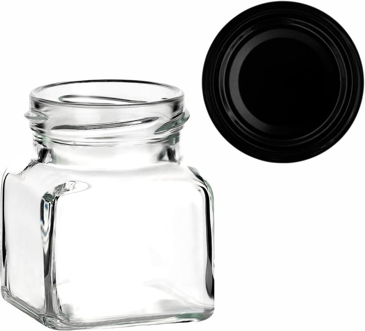 gouveo 24er Set Einmachgläser 120 ml (0,12 l) Einmachglas 120 ml eckig Twist-Off Schraubdeckel schwa