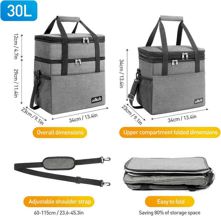 Viedouce Kühltasche 30L, Erweiterbar Isolierte Picknicktasche für Männer Frauen, Doppelte Fächer Was
