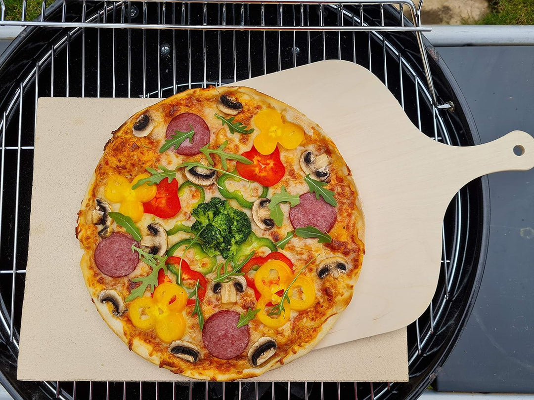 Pizzastein Brotbackstein Backofenplatte versch. Formate mit Holzschieber für Backofen, Grill &amp; Smock