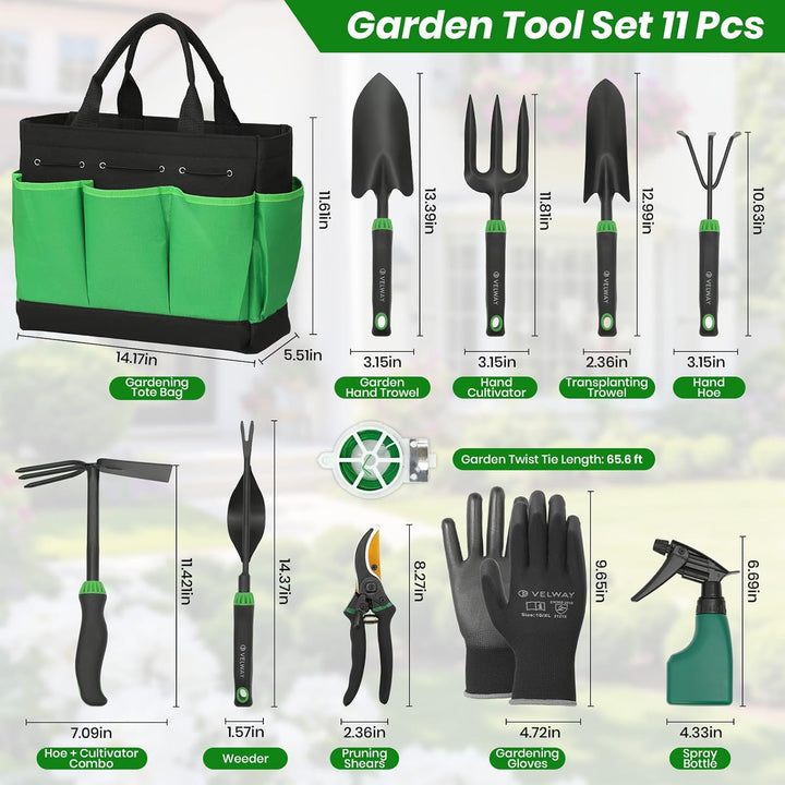 Velway Gartenwerkzeug Set 11 Stück - Gartengeräte aus Edelstahl, Robuste Handwerkzeuge mit ergonomis