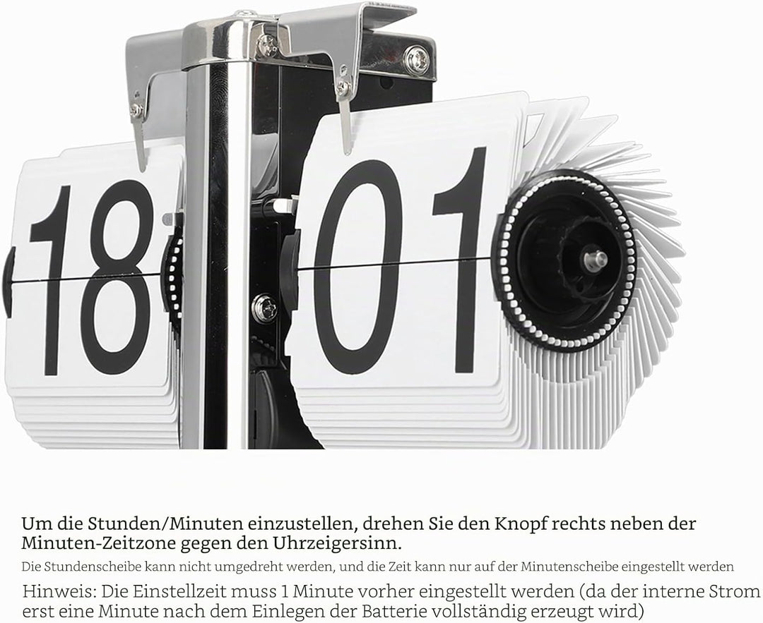 Flip-Uhr, grosse Zahlen, batteriebetrieben, 304 Edelstahl, Tischplatte, Retro-Flip-Uhr für Zuhause,