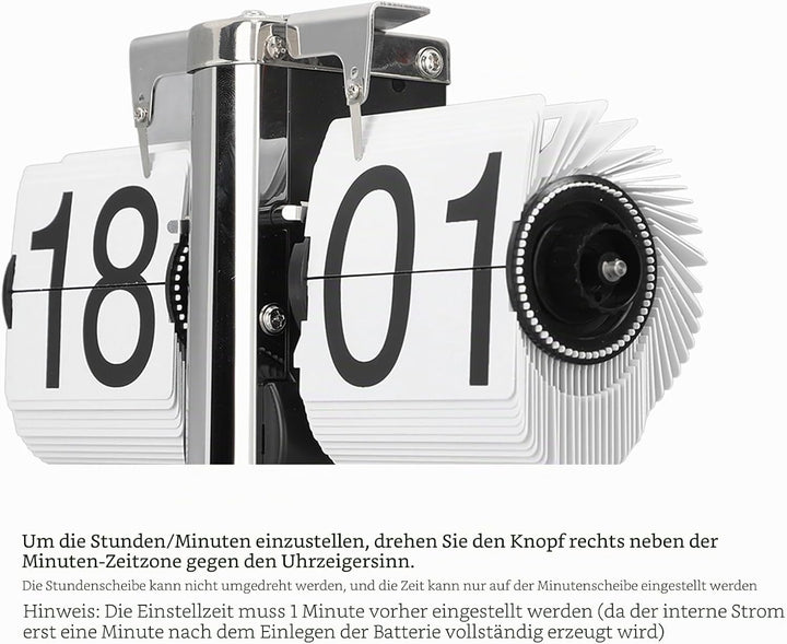 Flip-Uhr, grosse Zahlen, batteriebetrieben, 304 Edelstahl, Tischplatte, Retro-Flip-Uhr für Zuhause,
