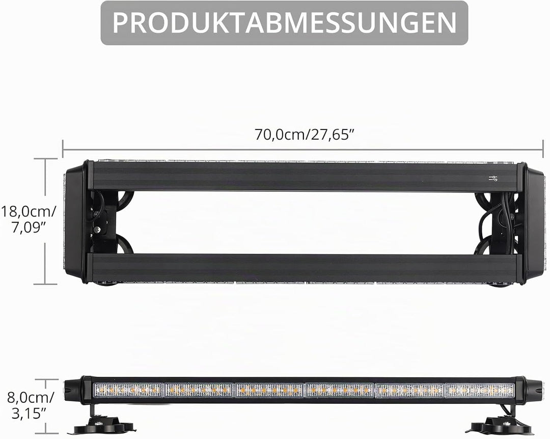 Justech 84 LED Auto Warnbalken Notblitzleuchte Magnetische Warnlicht Doppelschalter 12/24V 27 Blinkm