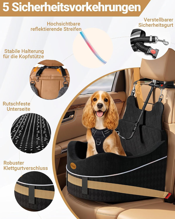 【Extra geräumiger &amp; gemütlicher】 Hundeautositz für mittlere &amp; kleine Hunde Schwarz, Schwarz