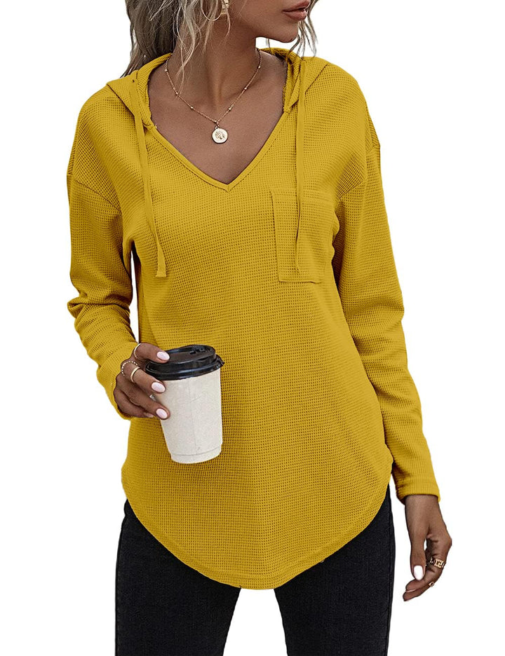 Cuptacc Pullover Damen Hoodie Langarm V Ausschnitt Pullover Sweatshirt Kapuzenpullover Einfarbig Dra