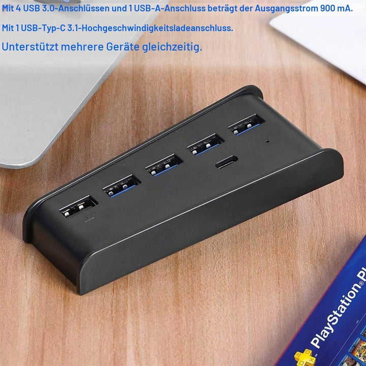 6 Port USB HUB for PS5, High-Speed Expansion Hub Charger Splitter Adapter with 4 USB + 1 USB Chargin