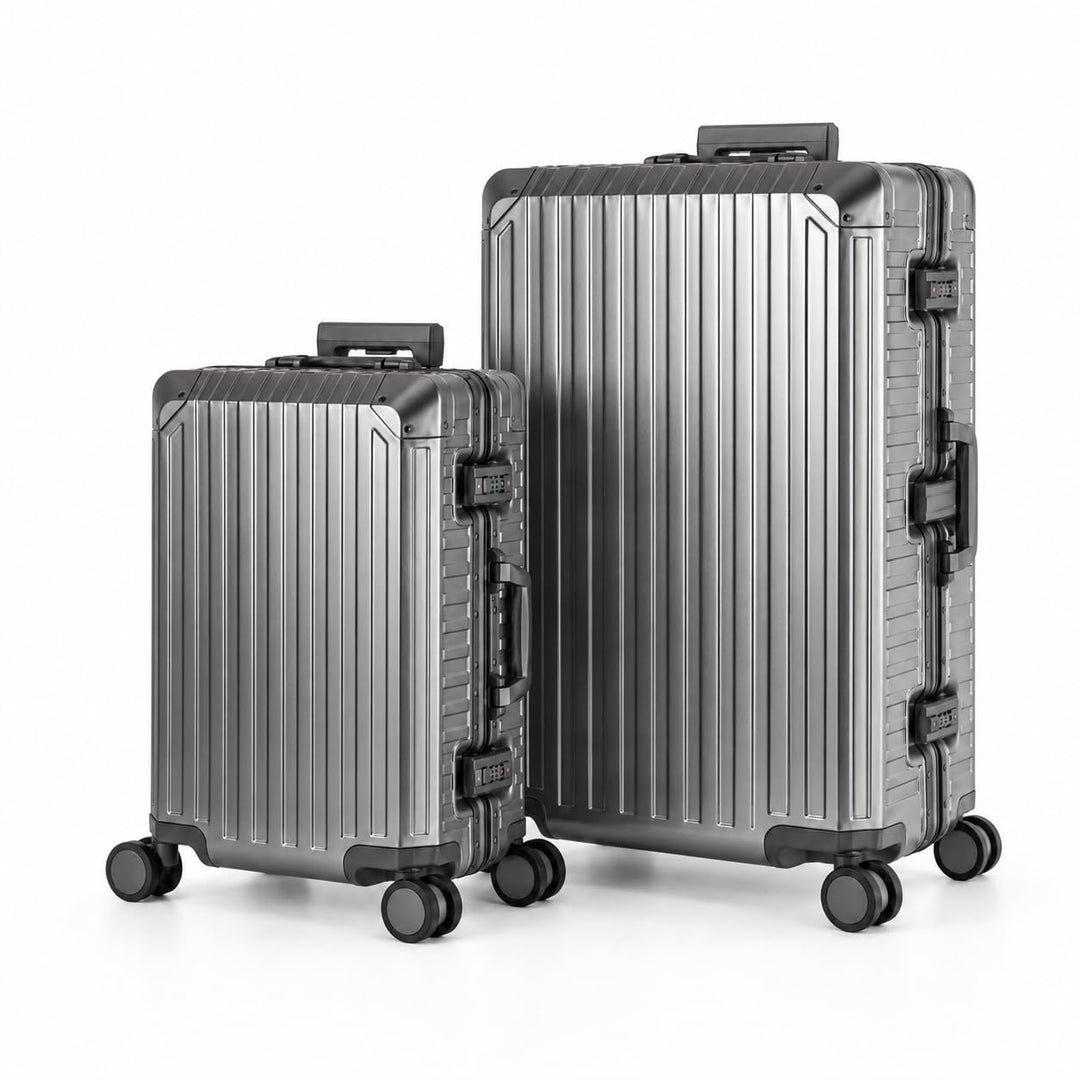 Travelhouse 100% Alu Reisekoffer 2teilig Graphit S-55cm &amp; L-72cm Aluminumhartschalenkoffer Set 2X TS