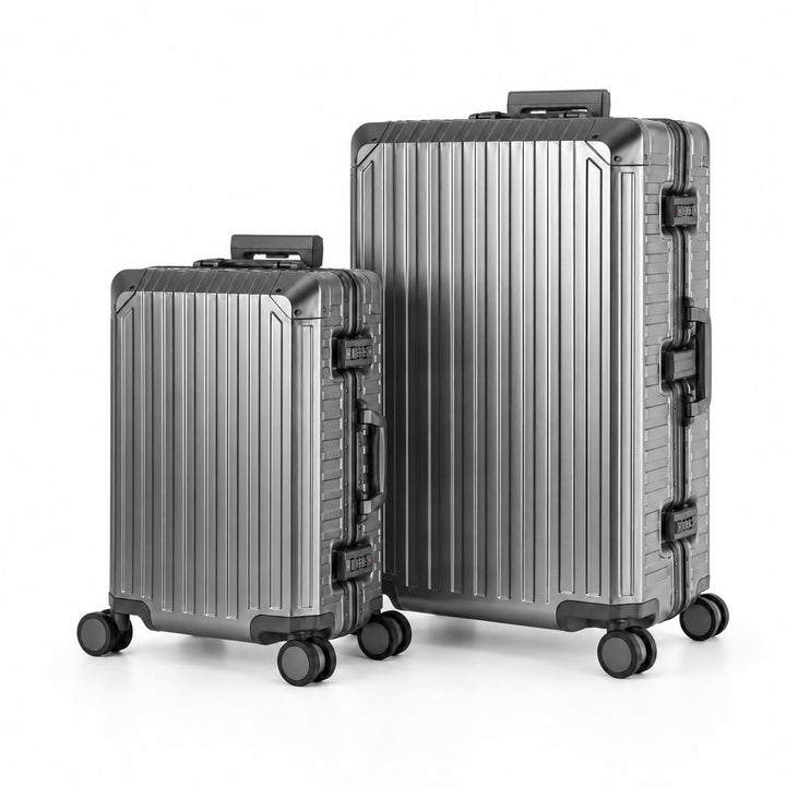 Travelhouse 100% Alu Reisekoffer 2teilig Graphit S-55cm &amp; L-72cm Aluminumhartschalenkoffer Set 2X TS