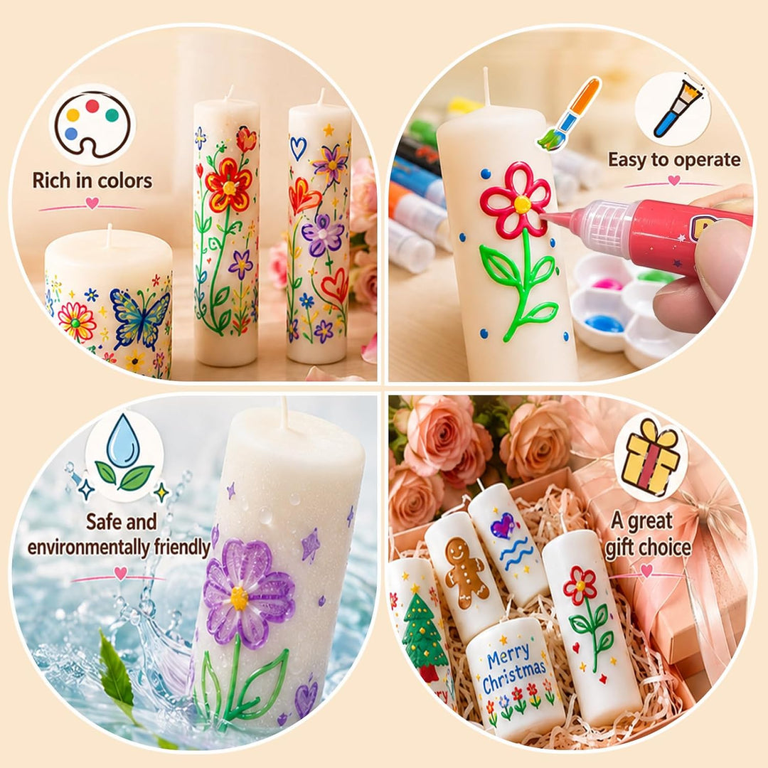 Kerzen Bemalen Set, 16 Farben Kerzenstifte zum Verzieren, DIY Set