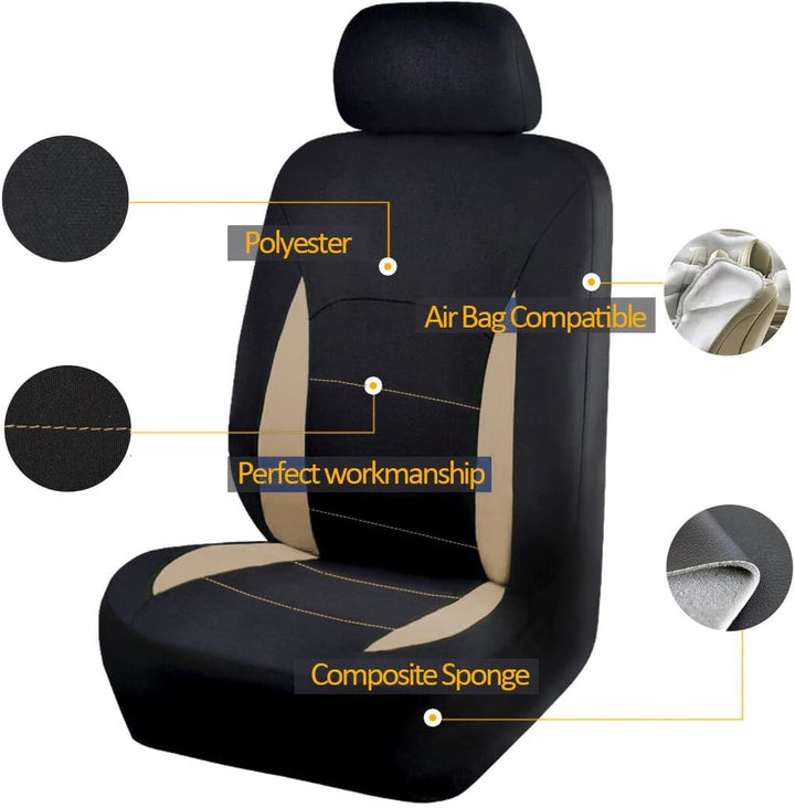 Flying Banner Stoff Autositzbezüge Komplettset Universal Set mit Airbag (Vollständige Reihe, Beige u