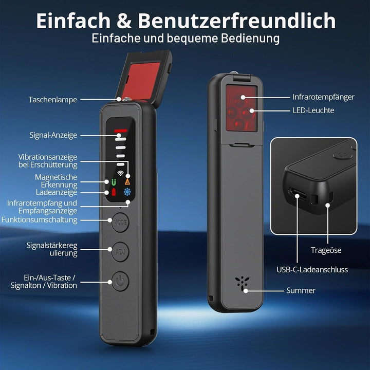 AI 7-in-1 Wanzen Detektor, Versteckte Kamera Detektor, RF Wireless GPS Tracker Finder, Abhörgerätede