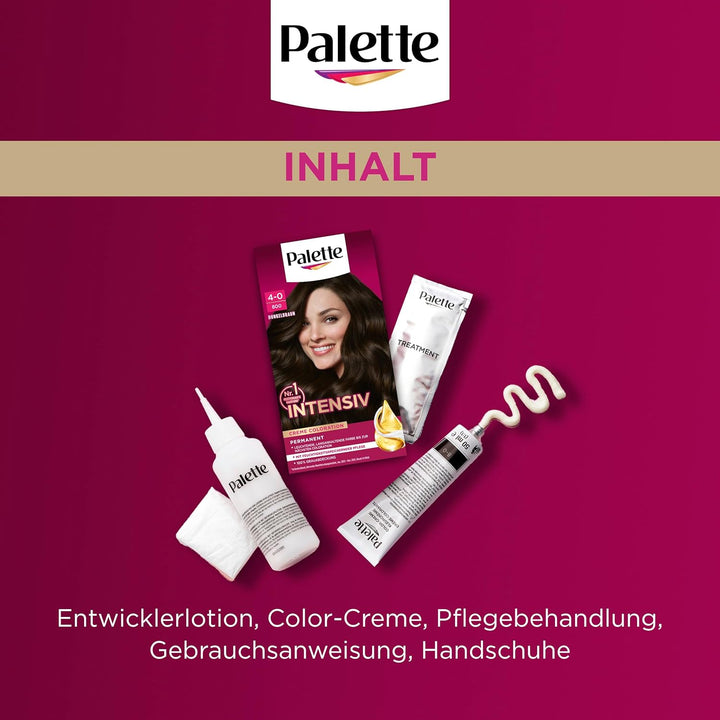 Palette Intensiv Creme Coloration 4-0/800 Dunkelbraun (4 x 115 ml), permanente Haarfarbe für leuchte