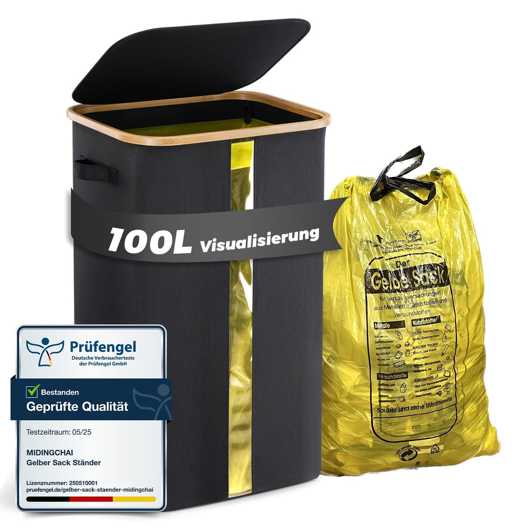 Gelber Sack Ständer Stabil, Mülleimer, Ständer Gelber Sack mit Transparentem Fenster 100l, Müllsackh