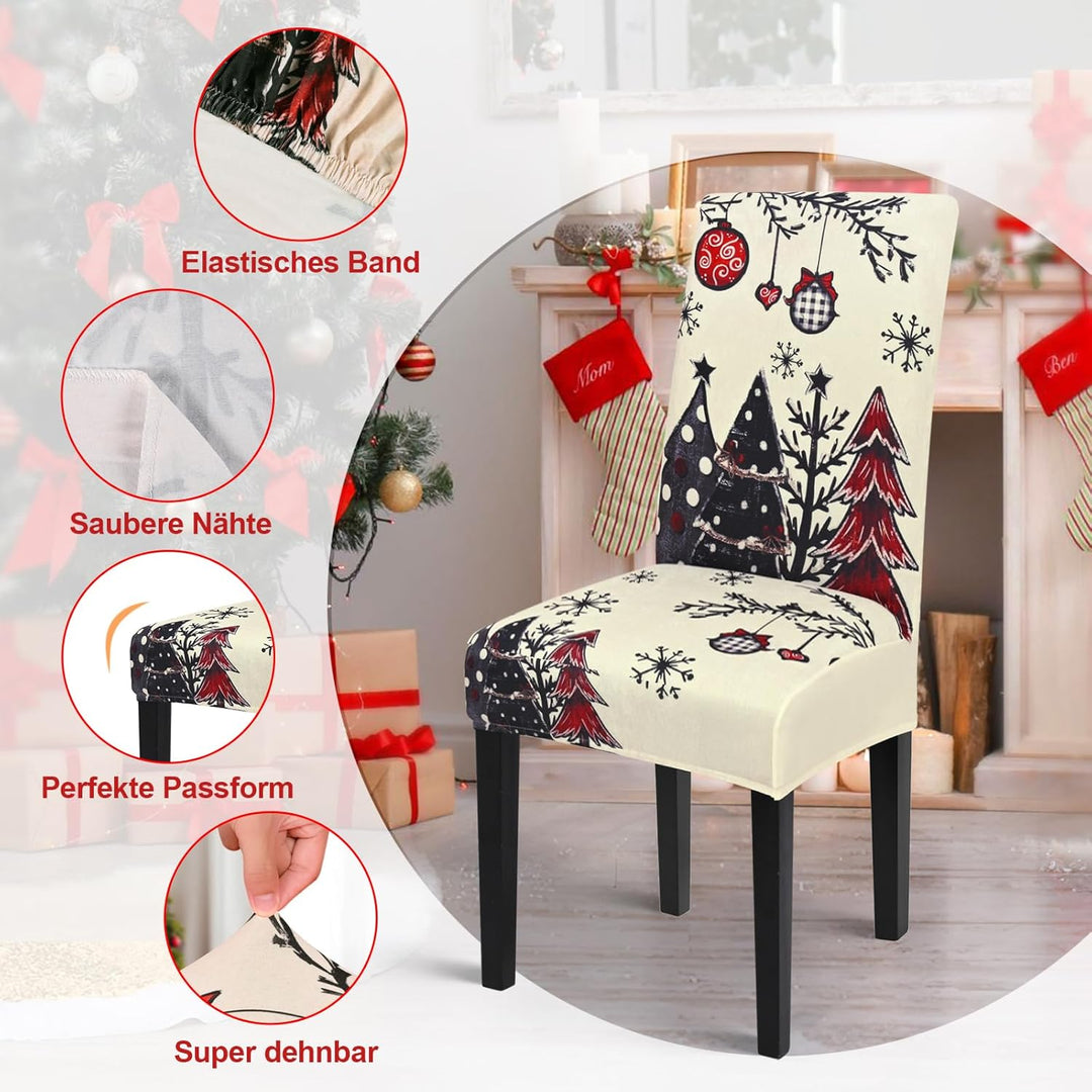 Yugarlibi Weihnachten Stretch Stuhlhussen 4er Set Stuhlbezug Schwingstuhl Universal Weihnachtsbaum E