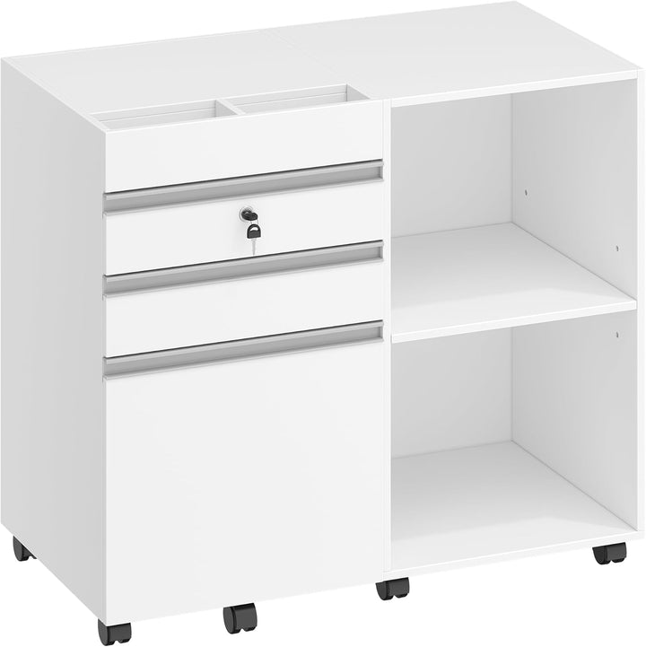 Hzuaneri Rollcontainer, mobiler Aktenschrank, Büroschrank mit 3 Schubladen, 2 offenen Fächern, Schub