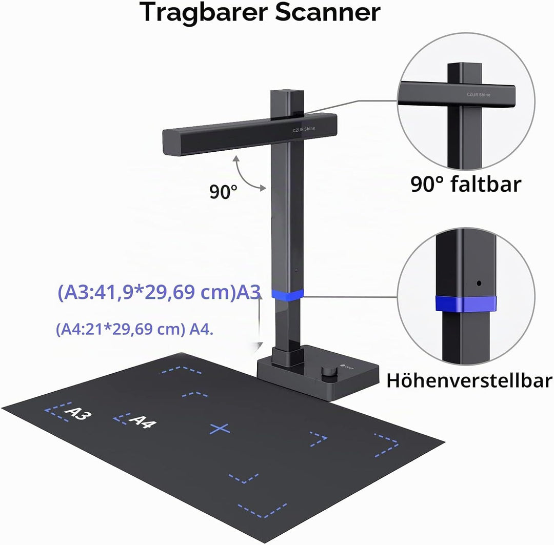 CZUR Shine Ultra Pro 24 MP Professionelle Dokumentenkamera Faltbarer Dokumentenscanner A3 Buchscanne