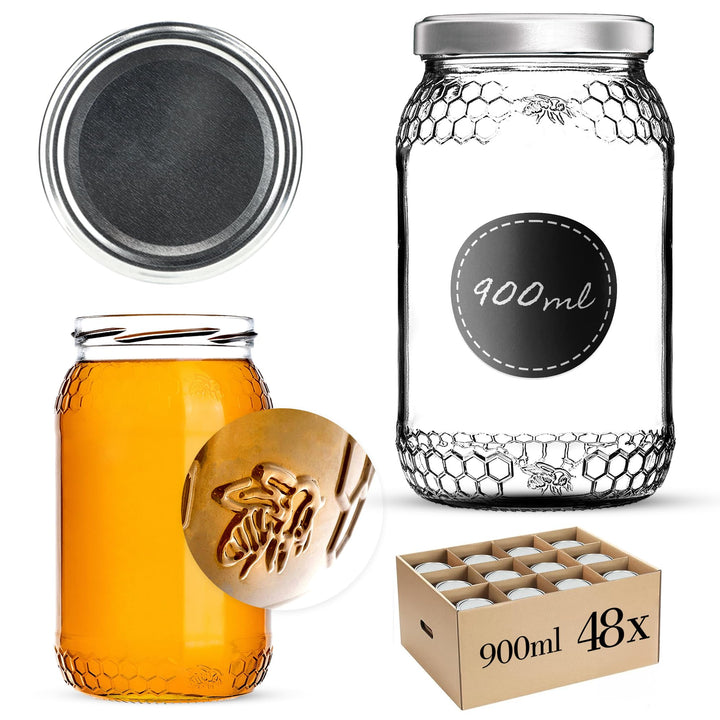 KADAX 48er Set Einmachgläser 900ml TO82 Silber, Grosse Sturzgläser mit Schraubdeckel, Einkochgläser