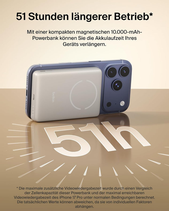 Belkin BoostCharge 10000mAh Magnetische Power Bank mit Magnetring – Beige Sandfarben, Sandfarben