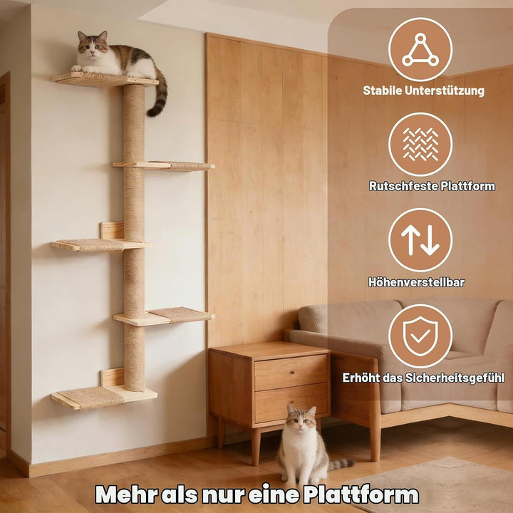 Kratzbaum Wand Holz Katzenleiter Kletterwand Wandmontage 150cm hoch