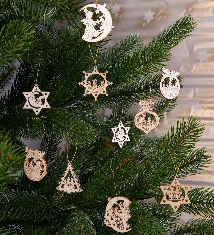 BRUBAKER 48-TLG. Weihnachtsanhänger Set - Baumschmuck aus Holz 3-4 cm - Sterne Tannenbaum Weihnachts