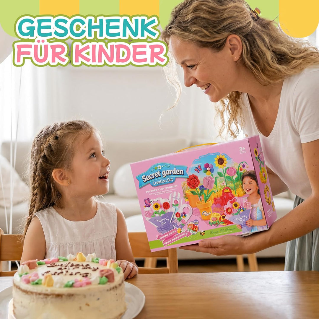 VBACALA Knete Set Kinder Blumenstrauss DIY, Bastelset Kinder zum Selbermachen von Blumen, 48PCS mit