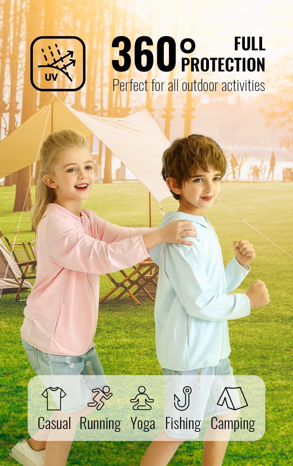Kinder Athletic Hoodie Dry Fit Sonnenschutz Sweatshirt Daumenlöcher 3–12 Jahre Himmelblau 10-12 Jahr