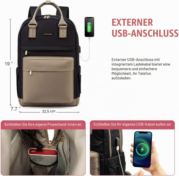 LOVEVOOK Rucksack Damen, 17 Zoll Laptop Rucksack Schulrucksack Mädchen Teenager mit Laptopfach, Wass