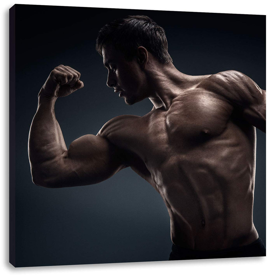 Starker Bodybuilder, Format: 70x70 auf Leinwand, XXL riesige Bilder fertig gerahmt mit Keilrahmen, K