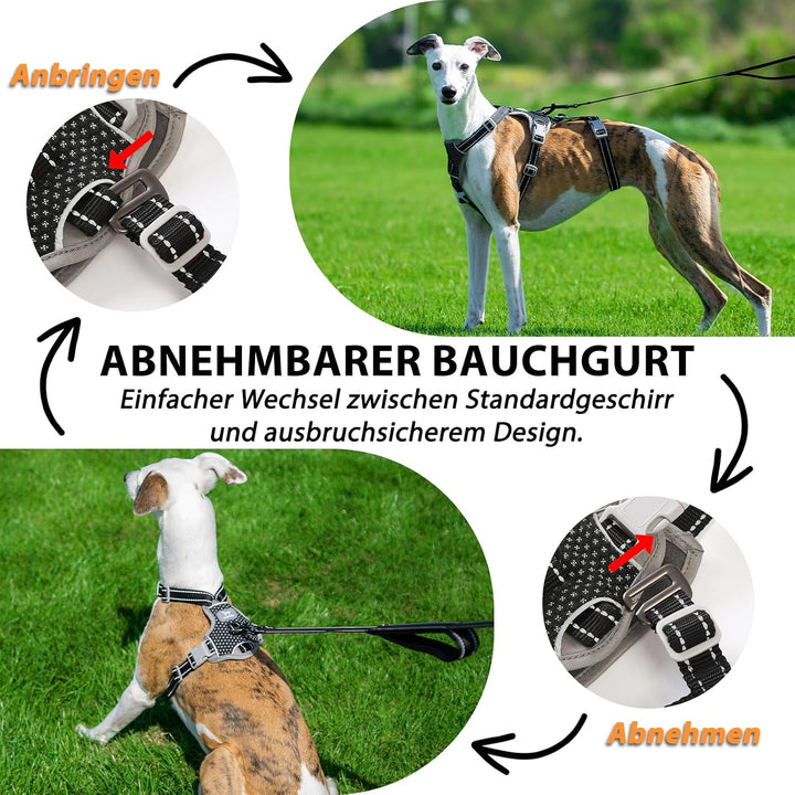 Huntboo Sicherheitsgeschirr Hund Ausbruchsicher, Panikgeschirr für Hunde, Anti Zug Hundegeschirr, Re
