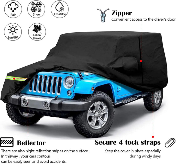 Autoabdeckung, wasserdichte Autoabdeckung für Jeep Wrangler 2 Tür Anti UV Outdoor Indoor Auto Abdeck