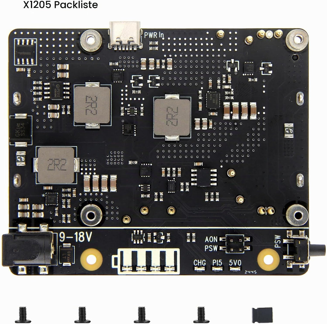 Geekworm X1205 UPS HAT Shield for Raspberry Pi 5, Max 5.1V 6A Output | Wide 9-18V Input, Auto Power