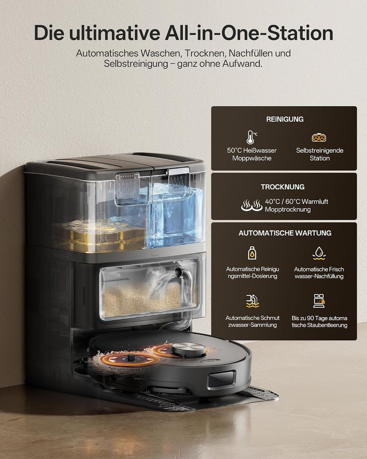 Staubsauger Roboter mit Wischfunktion 20000Pa mit Absaugstation Schwarz, Schwarz