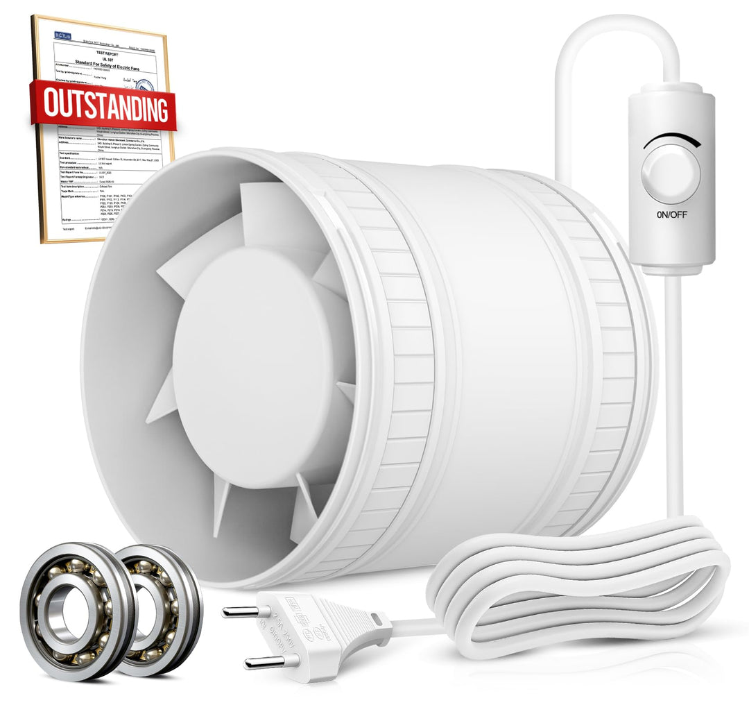Rohrventilator 100 mm Regelbare Geschwindigkeit, 145m³/h Rauchabzug Ventilator, Rohrlüfter Leise mit