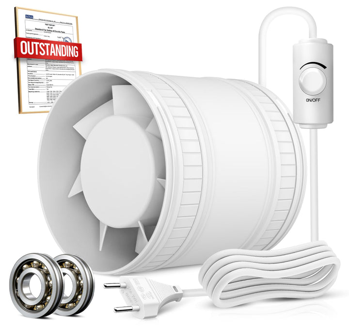 Rohrventilator 100 mm Regelbare Geschwindigkeit, 145m³/h Rauchabzug Ventilator, Rohrlüfter Leise mit