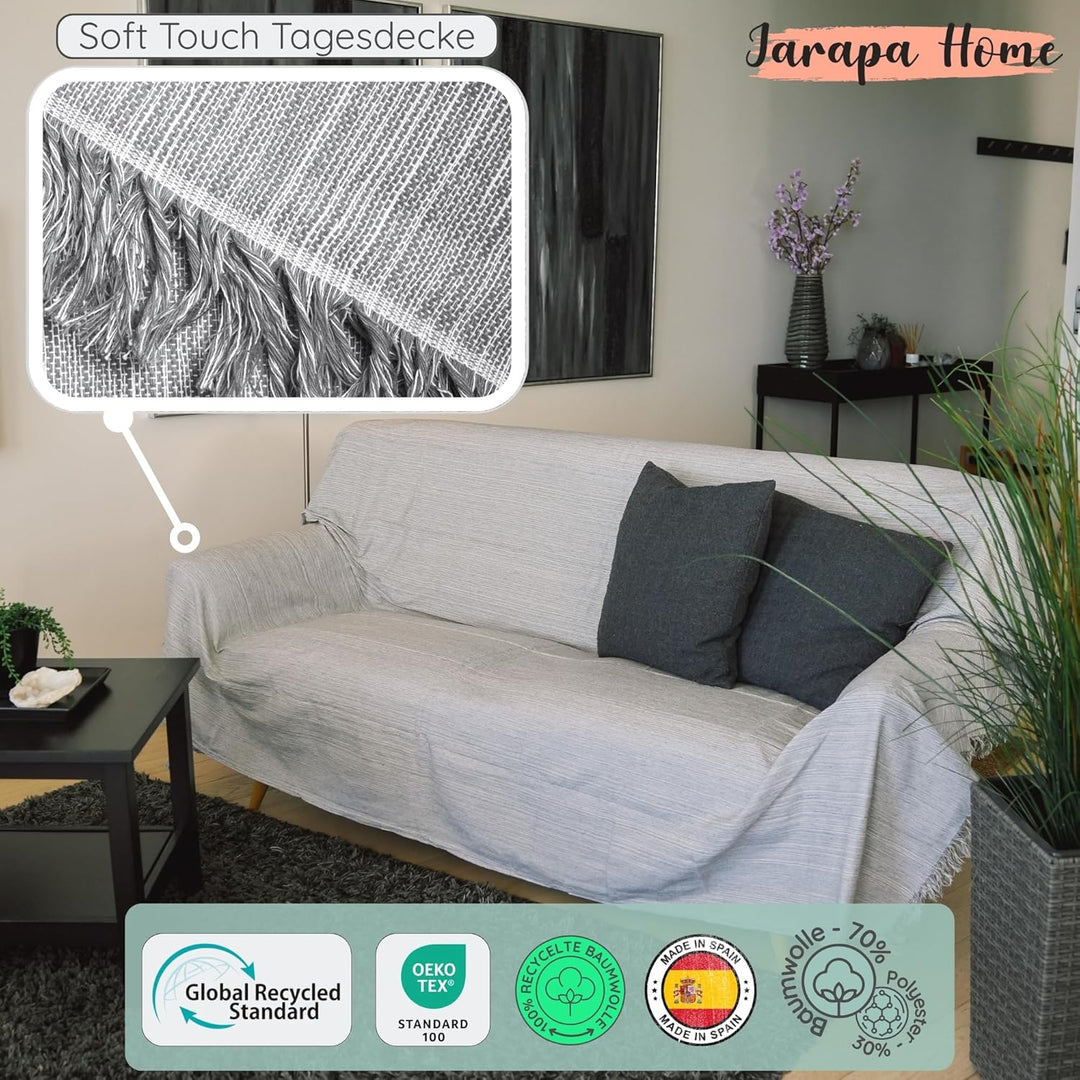 Tagesdecke Baumwolle warm – Decke Sofa Überwurf Bett, Kuscheldecke Plaid Hellgrau 180X260, Hellgrau